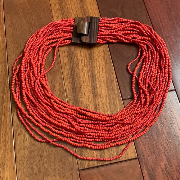 Coral color multiple beaded string necklace - Picture 1 of 6